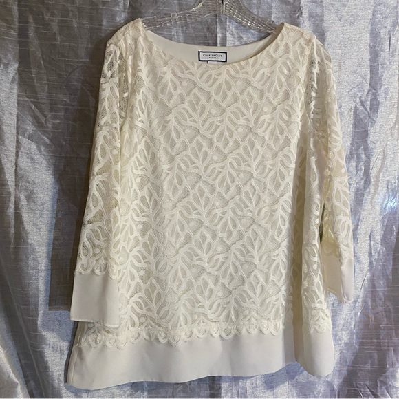 Charter Club petite, SZ PXL, GUC lacy lined top with crepe hem and cuffs, dressy - Picture 5 of 10